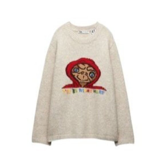 ZARA E.T. THE EXTRA TERRESTRIAL OVERSIZED KNIT SWEATER ALIEN ET LARGE XL BEIGE - Picture 1 of 8